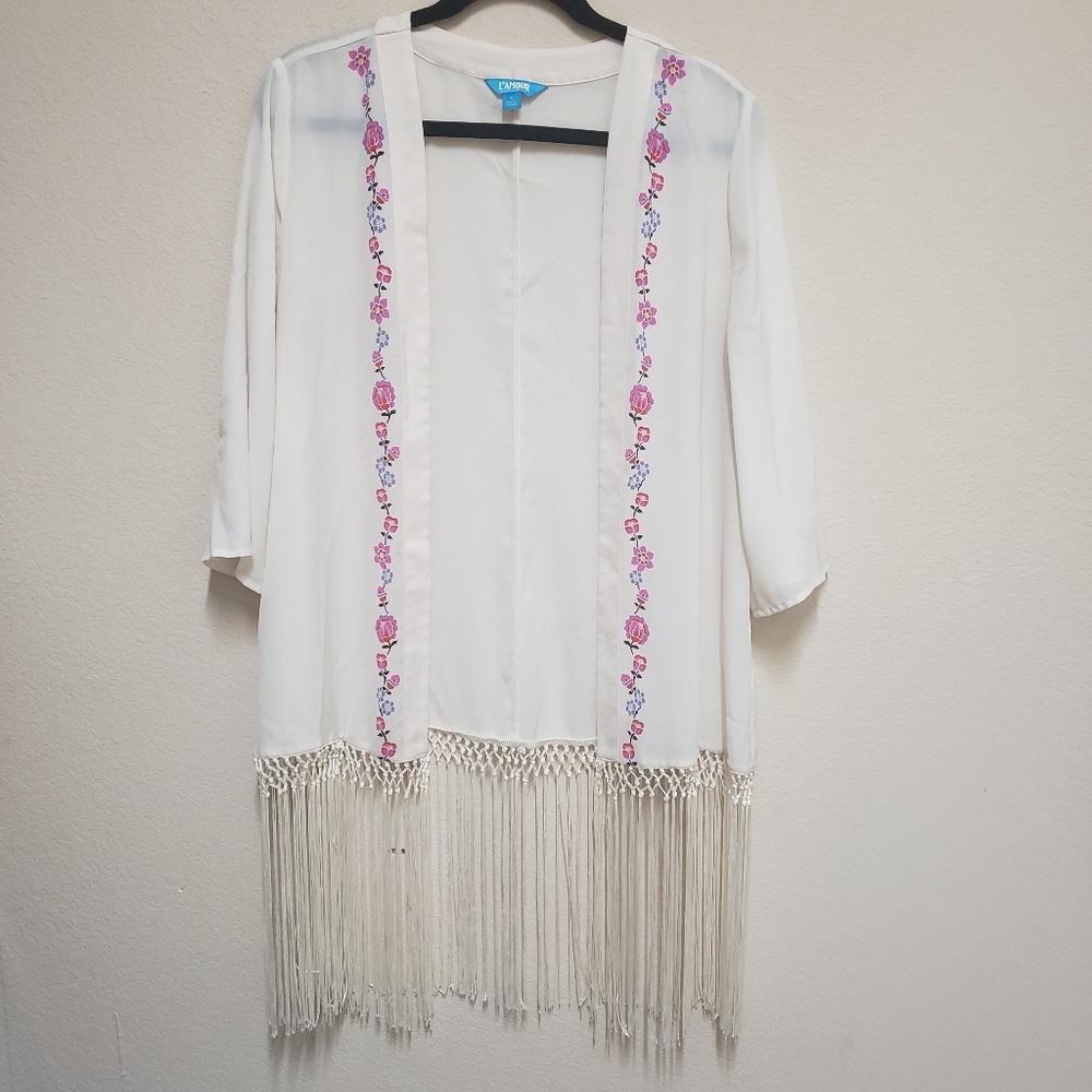 MOVING MUST GO Nanette Lapore L'Amour- Floral Fringe Kimono